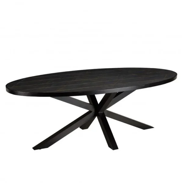 Basile - Table à Manger 220x110cm Effet Pierre Motifs Dorés