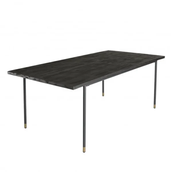 Yanis - Table à Manger Rectangulaire Noire 200x100cm 6 Personnes Pin Vieilli