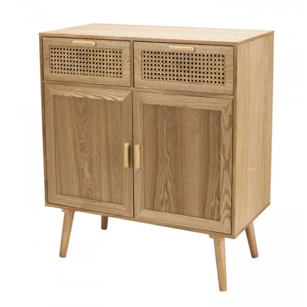 Romeo - Buffet Couleur Naturelle 2 Tiroirs 2 Portes Bois Cannage