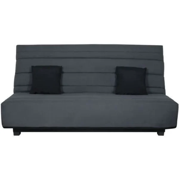 Banquette Clic Clac - Tissu Gris + 2 Coussins Noir - L194 X P98 X H102 Cm - Made In France - Alex