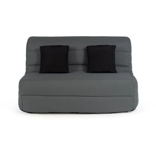 Banquette BZ 2 Places - Tissu Gris + 2 Coussins Noir - L 140 X P 99 X H 98 Cm - Alice -