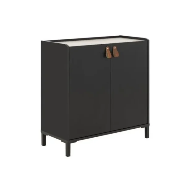 Amsterdam Buffet 2 Portes - Made In France - Décor Chataigner Et Noir - L 81 X P 36 X H 8 Cm