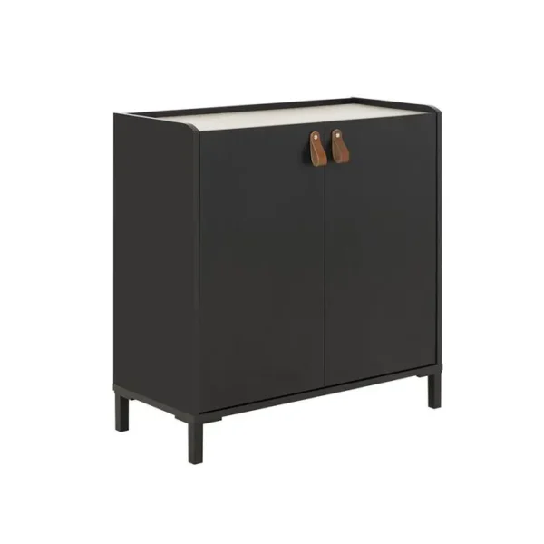 Amsterdam Buffet 2 Portes - Made In France - Décor Chataigner Et Noir - L 81 X P 36 X H 8 Cm