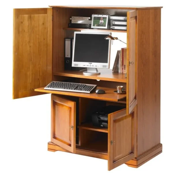 Armoire Informatique 4 Portes Merisier