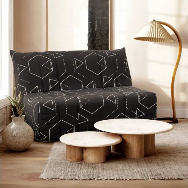 Banquette lit BZ EMILIA 3 tissu imprimé noir