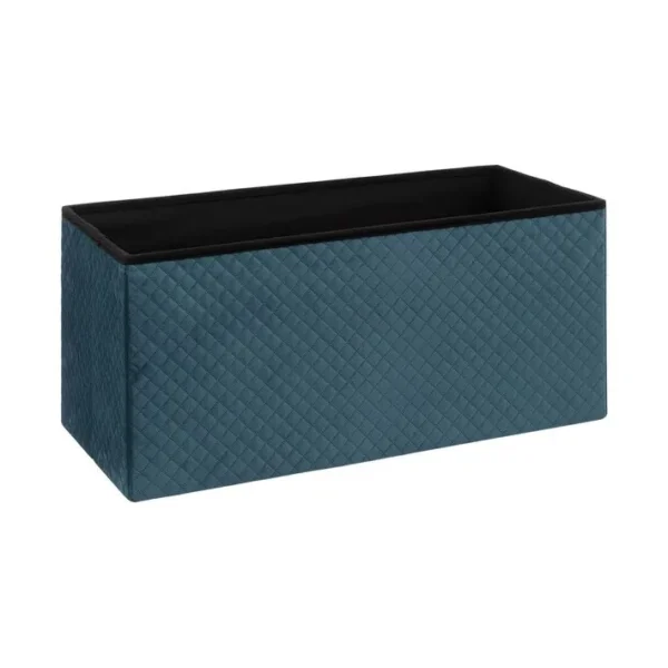 2 En 1 Pouf Pliant Double Et Coffre De Rangement En Velours Bleu 76 X 38 Cm