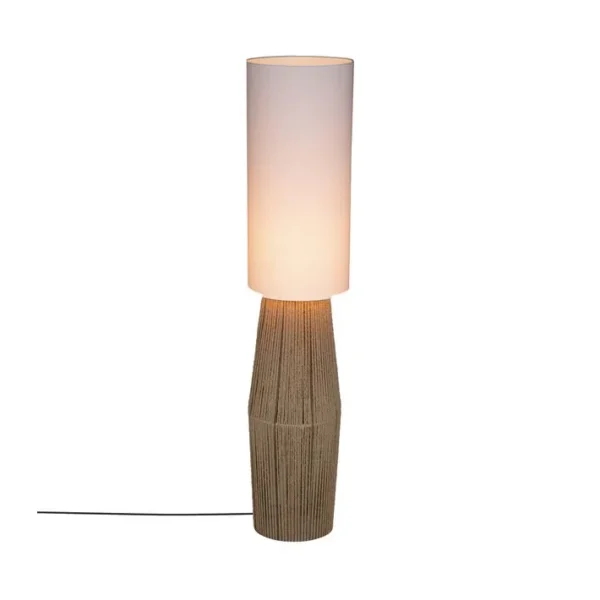 Lampadaire En Corde Beige Et Abat-jour Blanc H 130 Cm