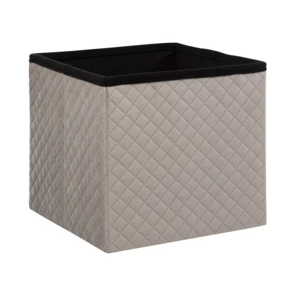 2 En 1 Pouf Et Coffre De Rangement En Velours Beige Lin 31 X 31 Cm