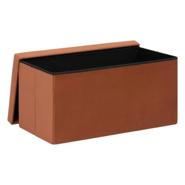 2 En 1 Pouf Pliant Double Et Coffre De Rangement Velours Ambre 76 X H 38 Cm