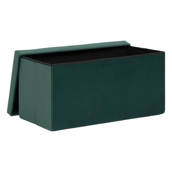 2 En 1 Pouf Pliant Double Et Coffre De Rangement Velours Vert Cèdre 76 X H 38 Cm