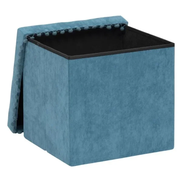 2 En 1 Pouf Pliant Et Coffre De Rangement Bleu 40 X 39 Cm