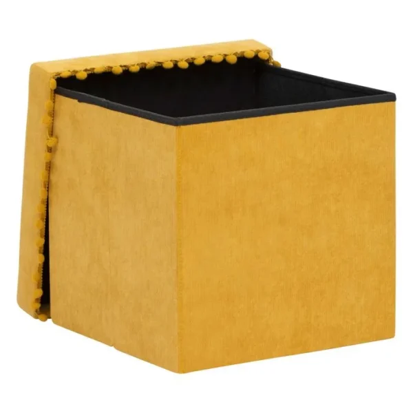 2 En 1 Pouf Pliant Et Coffre De Rangement Jaune Ocre 40 X 39 Cm