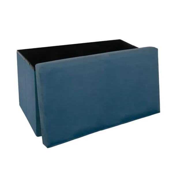 2 En 1 Pouf Pliant Double Et Coffre De Rangement Velours Bleu 76 X H 38 Cm