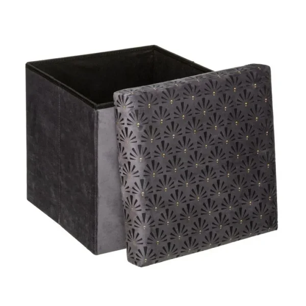 2 En 1 Pouf Et Coffre De Rangement En Velours Gris 38 X 38 Cm