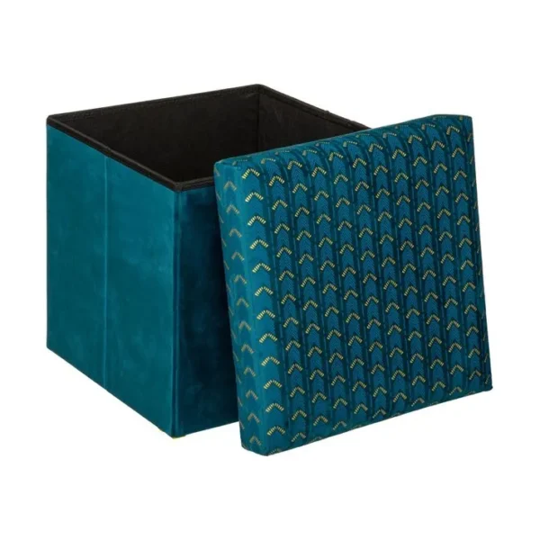 2 En 1 Pouf Et Coffre De Rangement En Velours Bleu Canard 38 X 38 Cm