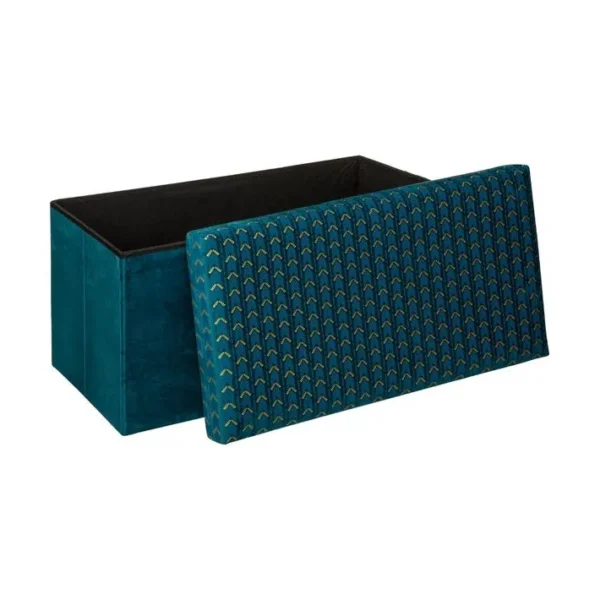 2 En 1 Pouf Pliant Double Et Coffre De Rangement En Velours Bleu Canard 76 X 38 Cm