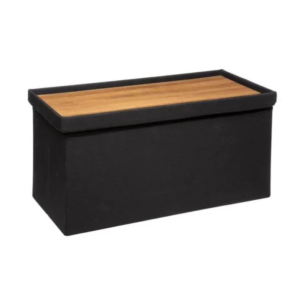 2 En 1 Pouf Pliant Double Et Coffre De Rangement Noir 76 X 37.5 Cm