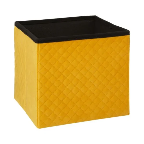 2 En 1 Pouf Et Coffre De Rangement En Velours Jaune 31 X 31 Cm