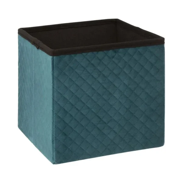 2 En 1 Pouf Et Coffre De Rangement En Velours Bleu 31 X 31 Cm