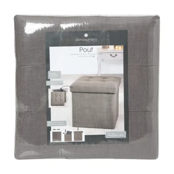 2 En 1 Pouf Pliant Et Coffre De Rangement Gris Taupe Aspect Lin 38 X 38 Cm