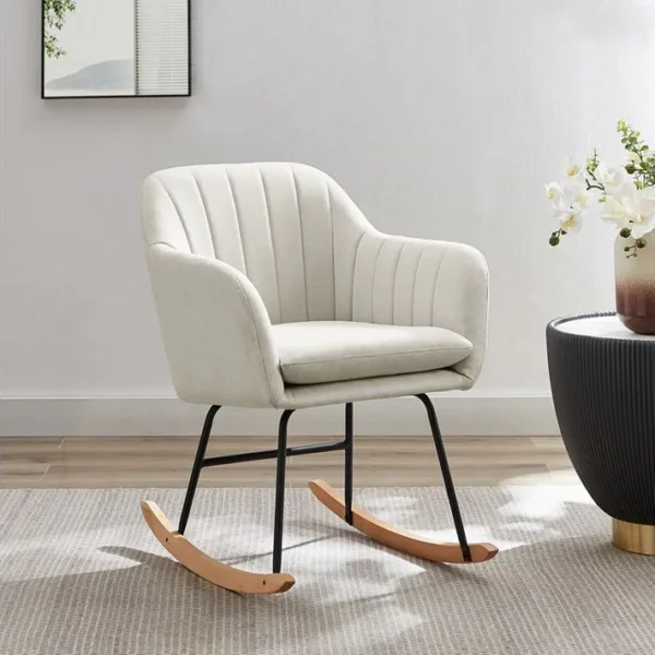 Fauteuil Elsa Tissu Beige Rocking Chair