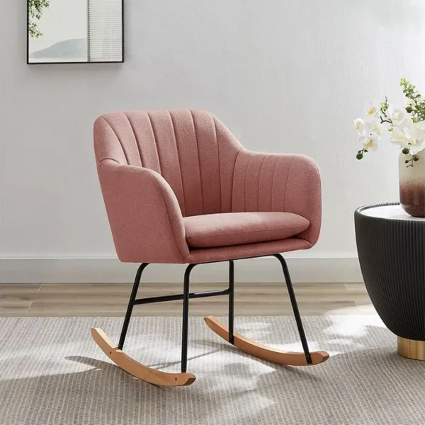 Fauteuil Elsa Tissu Rose Poudré Rocking Chair