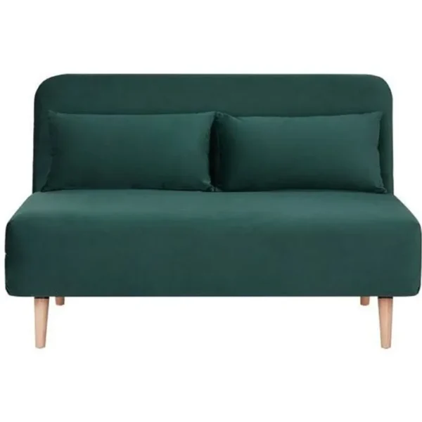 Banquette BZ 2 Places - Style Scandinave - Velours Vert - L 130 X P 90 X 81 Cm - Deplo