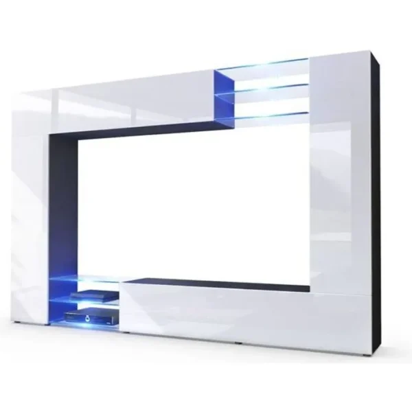 Combinaison Murale , Corps En Noir Mat/façades En Blanc Haute Brillanc + LED Bleu 183 X 262 X 39