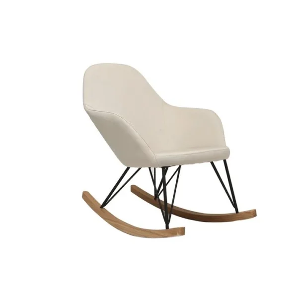 Rocking Chair En Tissu Beige Crème, Bois Clair Et Métal Noir Jhene