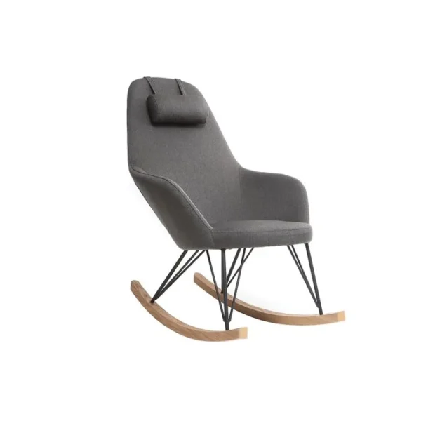 Rocking Chair Scandinave En Tissu Gris Foncé, Métal Noir Et Bois Clair Jhene