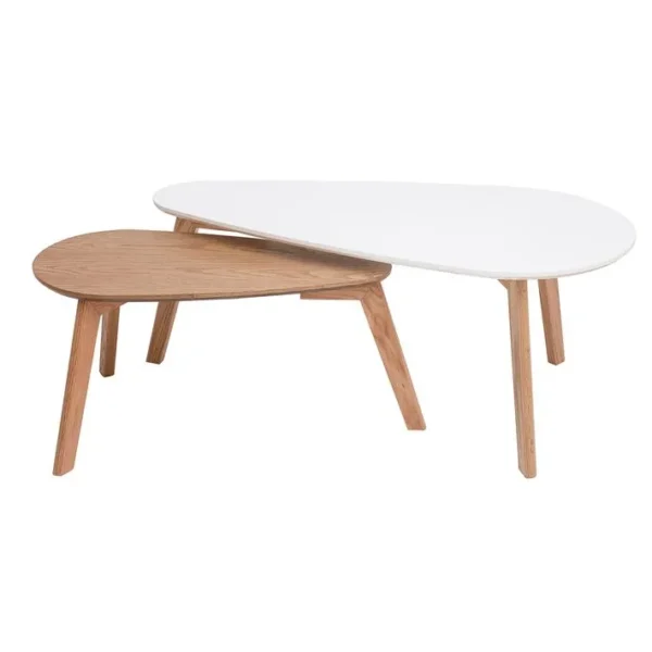 Tables Basses Gigognes Scandinaves Bois Clair Chêne Et Blanc (lot De 2) Artik