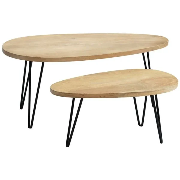 Tables Basses Gigognes Bois Manguier Massif Et Métal Noir (lot De 2) Vibes