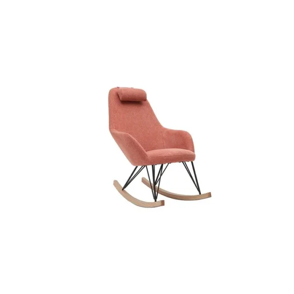 Rocking Chair Scandinave En Tissu Effet Velours Texturé Terracotta, Métal Noir Et Bois Clair Jhene