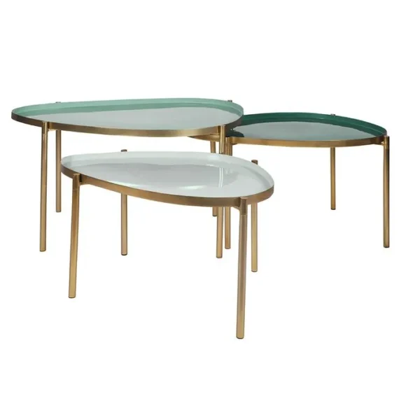 Tables Basses Gigognes Laquées Vert-cyan Et Vert (lot De 3) Zuria