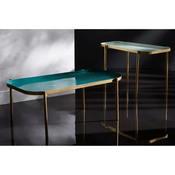 Tables Basses Gigognes Design Laquées Vert Et Doré (lot De 2) Zuria