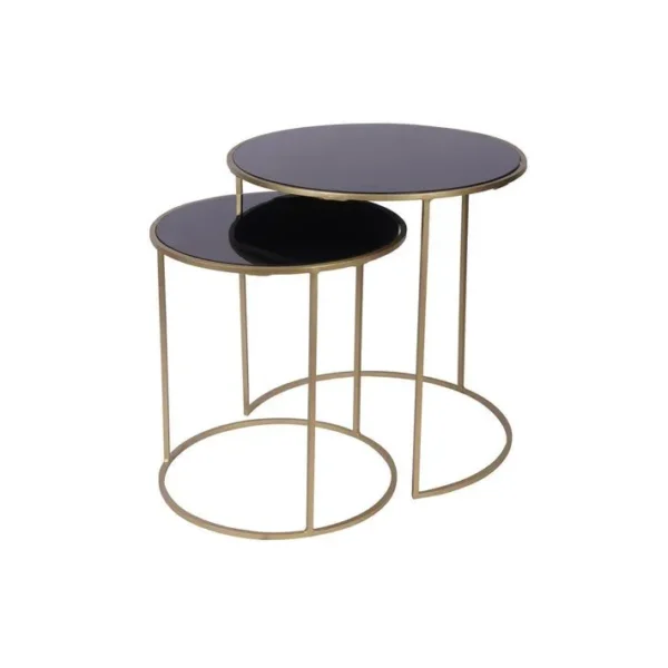 Tables Dappoint Gigognes En Verre Teinté Noir Et Métal Doré (lot De 2) Jane