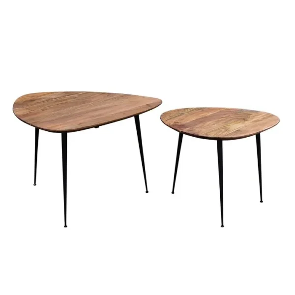 Tables Basses Gigognes Bois Massif Et Métal Noir (lot De 2) Stones