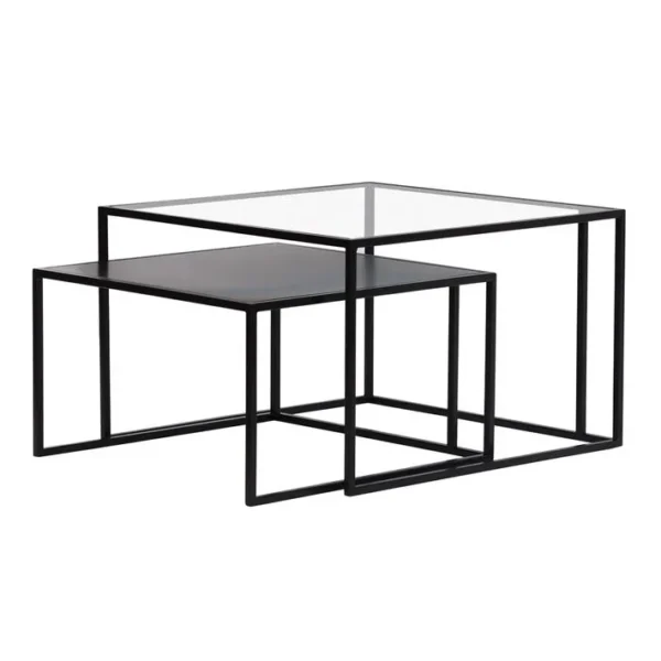 Tables Basses Gigognes Carrées Design Verre Trempé Et Métal Noir (lot De 2) Tahl