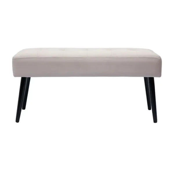 Banc Design Capitonné En Tissu Velours Taupe Et Métal Noir L96 Cm Guesta