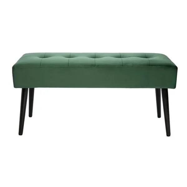 Banc Design Capitonné En Tissu Velours Vert Foncé Et Métal Noir L96 Cm Guesta