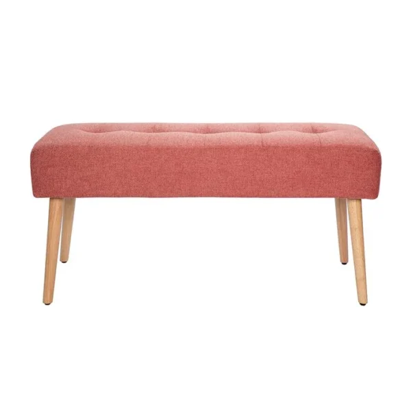 Banc Scandinave Capitonné En Tissu Effet Velours Texturé Terracotta Et Bois Clair L96 Cm Guesta