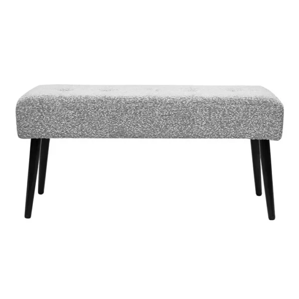 Banc Design Capitonné En Tissu Effet Laine Bouclée Gris Chiné Et Métal Noir L96 Cm Guesta