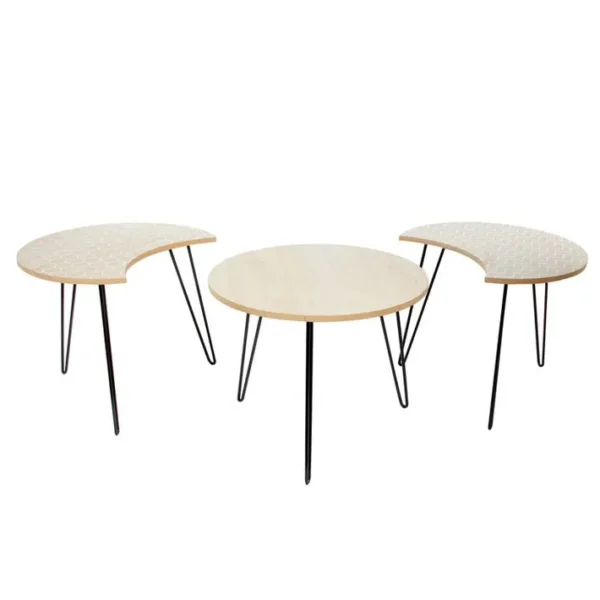 3 Tables Basses Modulable En Métal Et Mdf- Beige Et Blanc