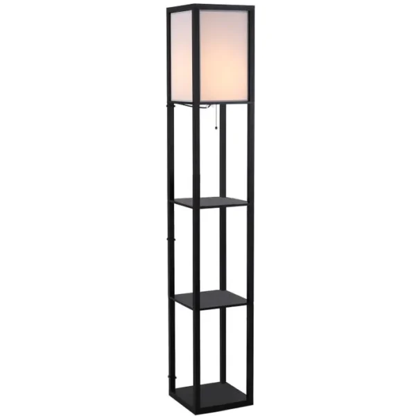 Lampadaire 3 Étagères 4 Niveaux 26l X 26l X 160h cm Mdf Noir