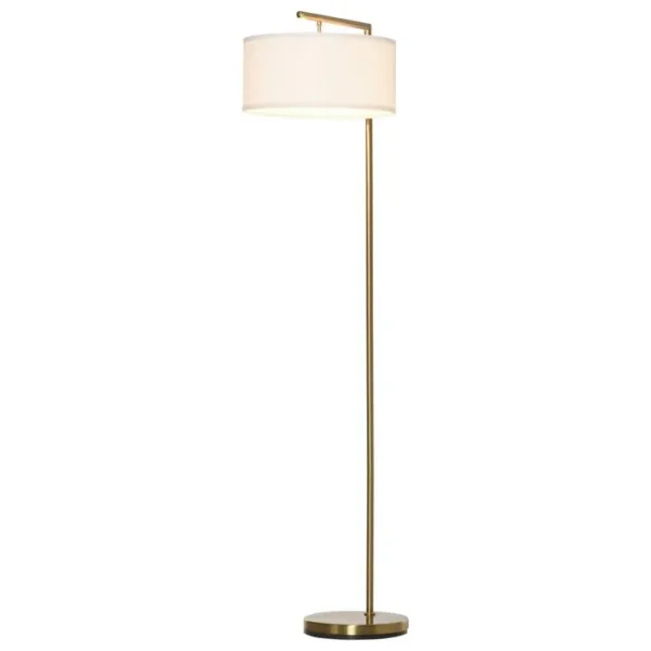 Lampadaire Design Néo-rétro 153h Cm Abat-jour Aspect Lin Blanc Métal Doré