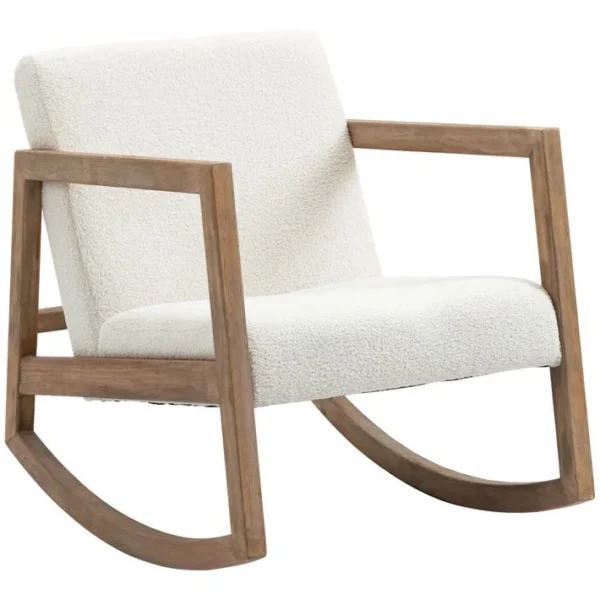 Fauteuil Lounge à Bascule Bois Hévéa Effet Peau De Mouton Crème