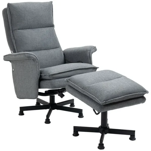 Fauteuil De Massage Avec Repose-pied Style Néo-rétro Gris