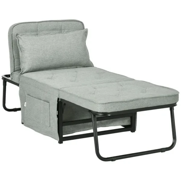 Fauteuil Chaise Longue Lit Pouf 4 En 1 Tissu Gris