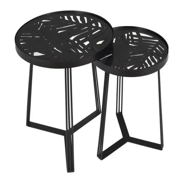 Tables Gigognes Noires Motif Feuilles - Sova