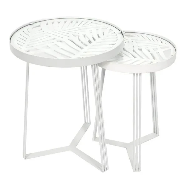 Tables Gigognes Blanches Motif Feuilles - Sova